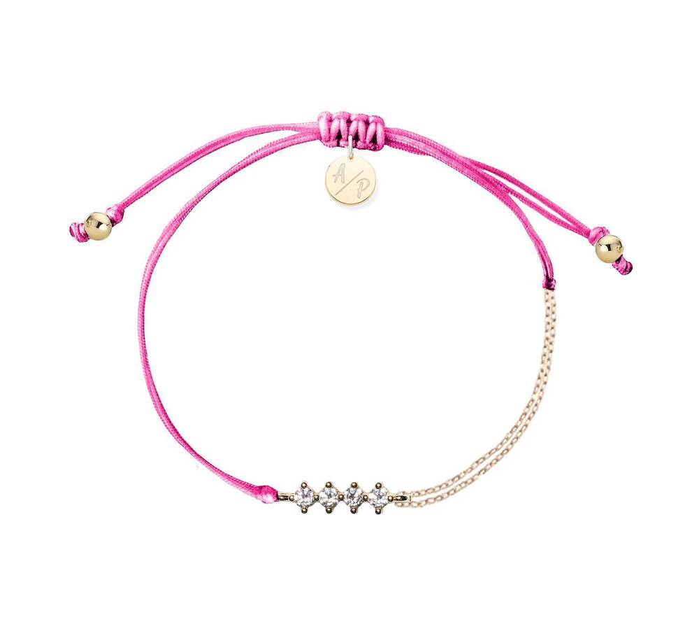 NEW ADRIANA PAPPAS women's cz crystal bar bracelet on colored cord in hot pink